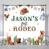 Aperturee - Aperturee Cowboy First Rodeo Custom Name Birthday Backdrop